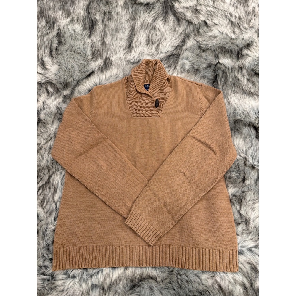 Chaps Women XL Tan Cotton Shawl Collar Toggle Button Knit Sweater Long Sleeve